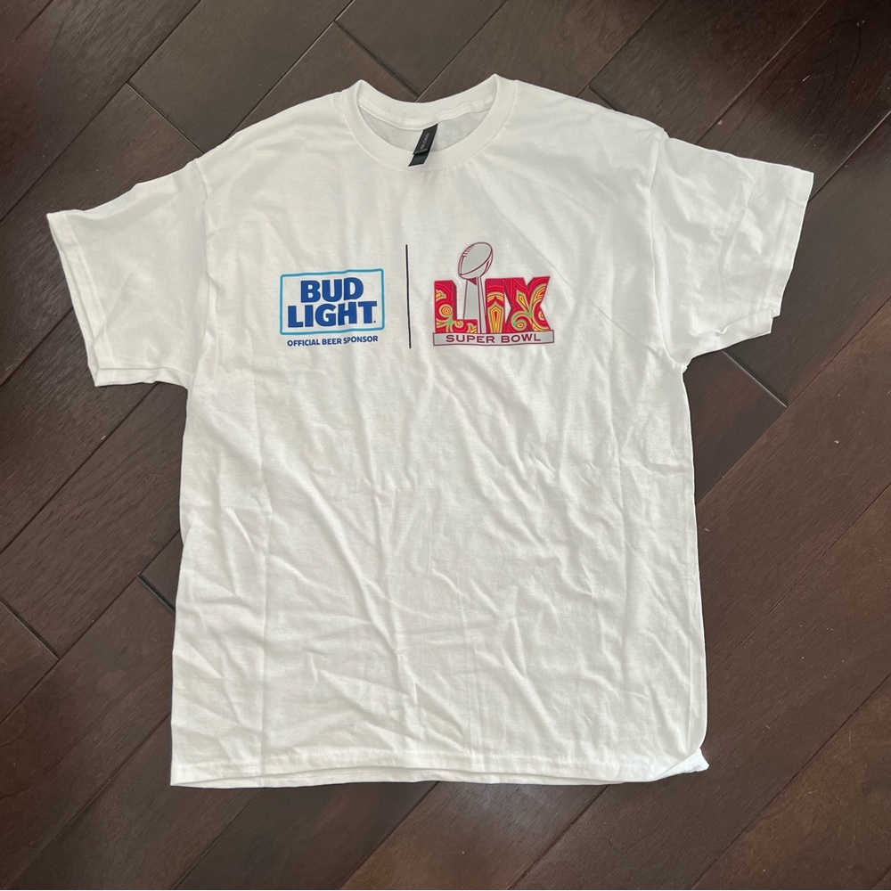 Super Bowl LIX Bud Light Official Beer Sponsor Men's T-Shirt Large White NWOT